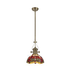 NLK04579 Louis/Heidi 1 Light Telescopic Pendant With 30cm Tiffany Shade Antique Brass/Purple/Pink/Crystal