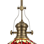 NLK04579 Louis/Heidi 1 Light Telescopic Pendant With 30cm Tiffany Shade Antique Brass/Purple/Pink/Crystal