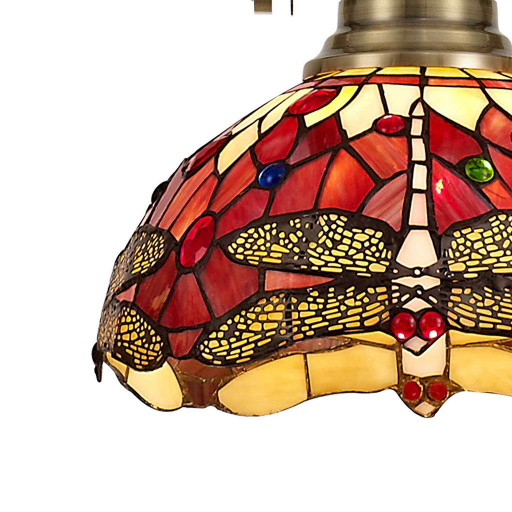 NLK04579 Louis/Heidi 1 Light Telescopic Pendant With 30cm Tiffany Shade Antique Brass/Purple/Pink/Crystal