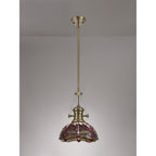 NLK04579 Louis/Heidi 1 Light Telescopic Pendant With 30cm Tiffany Shade Antique Brass/Purple/Pink/Crystal