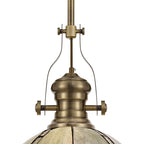 NLK04589 Louis/Ossie 1 Light Telescopic Pendant With 30cm Tiffany Shade Antique Brass/Blue/Clear Crystal