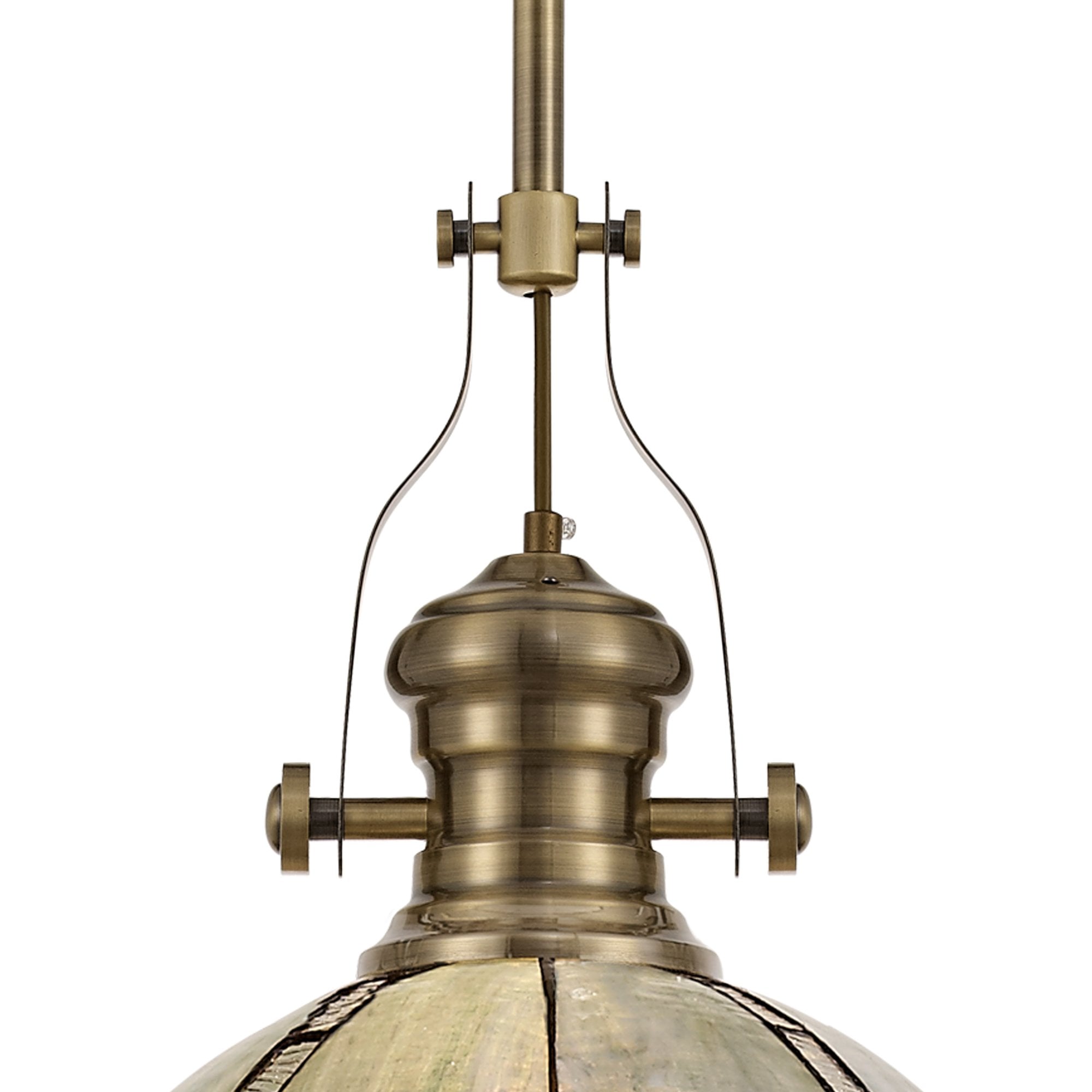NLK04589 Louis/Ossie 1 Light Telescopic Pendant With 30cm Tiffany Shade Antique Brass/Blue/Clear Crystal