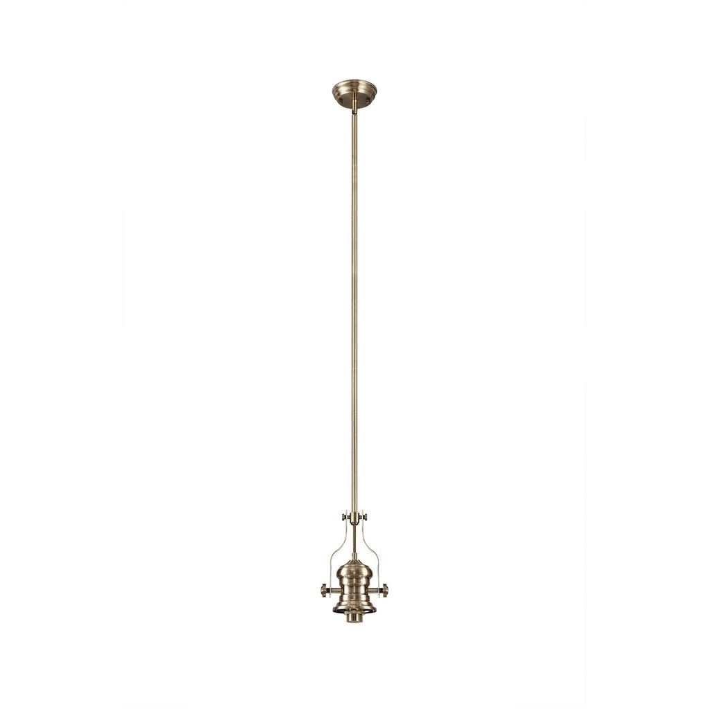 NLK04589 Louis/Ossie 1 Light Telescopic Pendant With 30cm Tiffany Shade Antique Brass/Blue/Clear Crystal