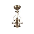 NLK04589 Louis/Ossie 1 Light Telescopic Pendant With 30cm Tiffany Shade Antique Brass/Blue/Clear Crystal