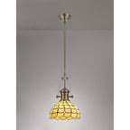 NLK04599 Louis/Chrisy 1 Light Telescopic Pendant With 30cm Tiffany Shade Antique Brass/Beige/Clear Crystal