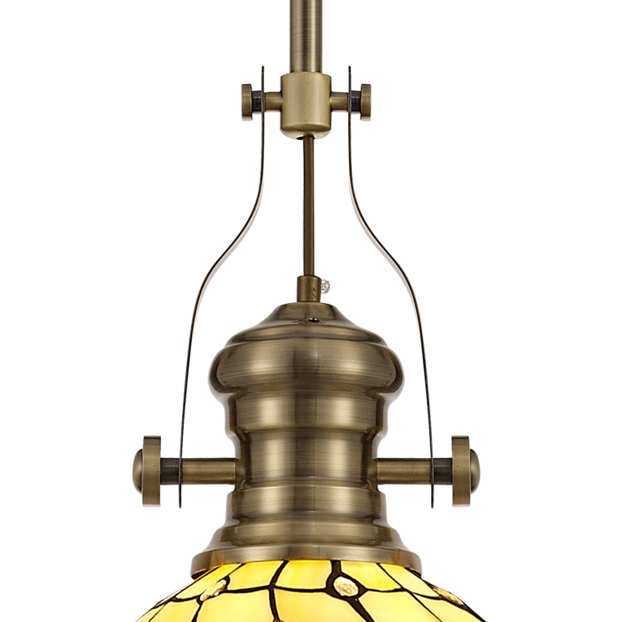 NLK04599 Louis/Chrisy 1 Light Telescopic Pendant With 30cm Tiffany Shade Antique Brass/Beige/Clear Crystal