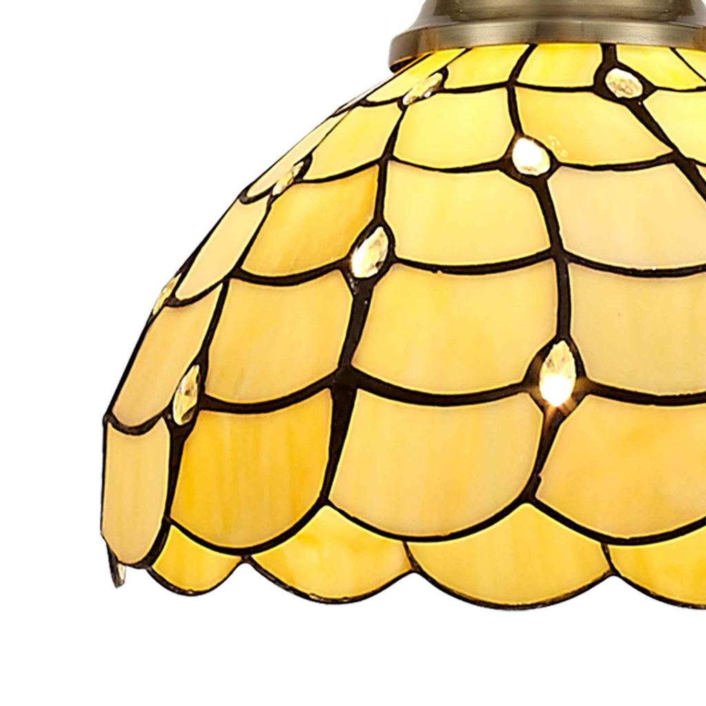 NLK04599 Louis/Chrisy 1 Light Telescopic Pendant With 30cm Tiffany Shade Antique Brass/Beige/Clear Crystal