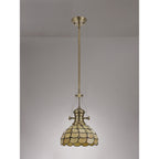 NLK04599 Louis/Chrisy 1 Light Telescopic Pendant With 30cm Tiffany Shade Antique Brass/Beige/Clear Crystal