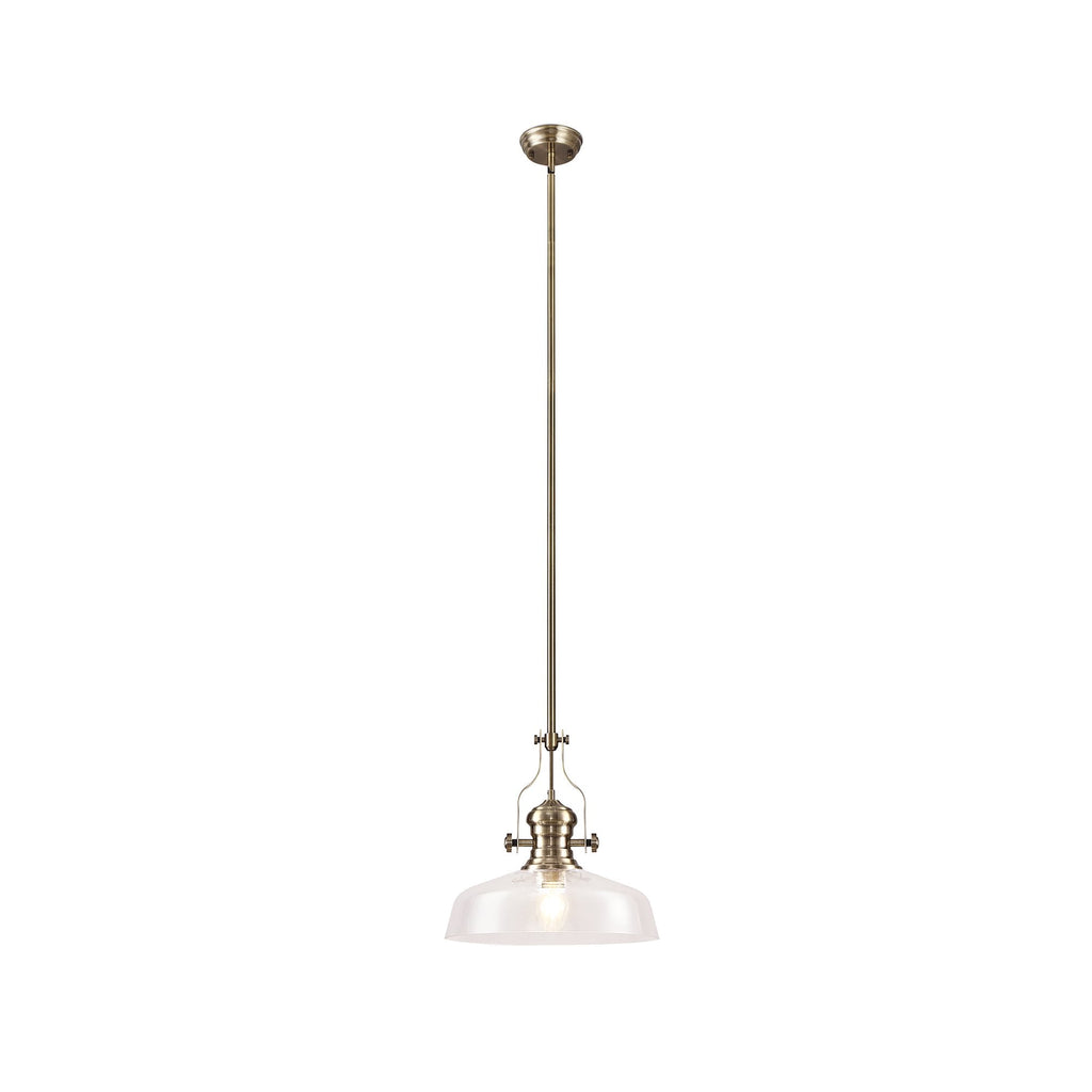 NLK04609 Louis Pendant With 38cm Flat Round Shade Antique Brass/Clear Glass