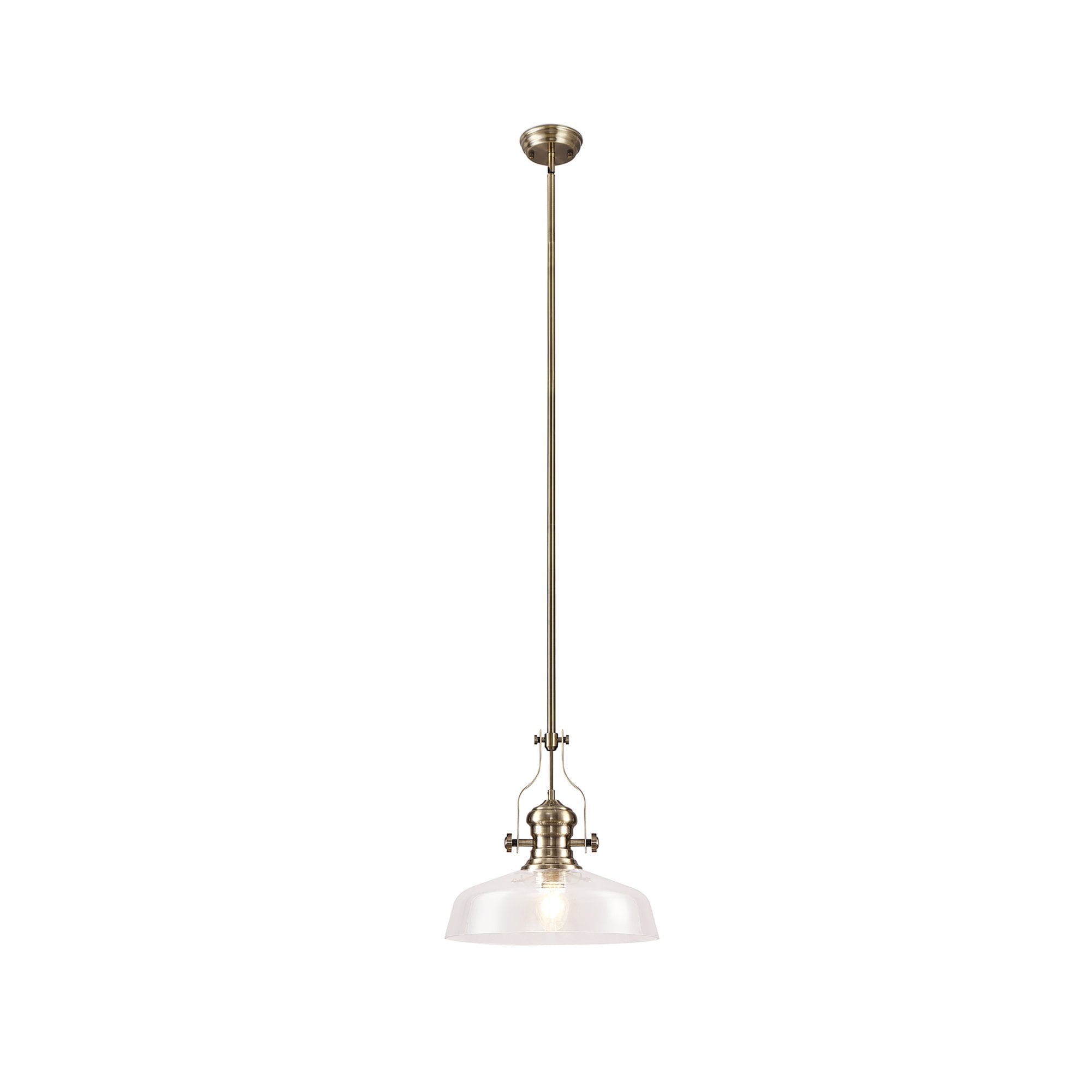 NLK04609 Louis Pendant With 38cm Flat Round Shade Antique Brass/Clear Glass