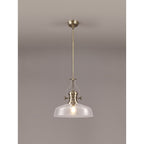 NLK04609 Louis Pendant With 38cm Flat Round Shade Antique Brass/Clear Glass