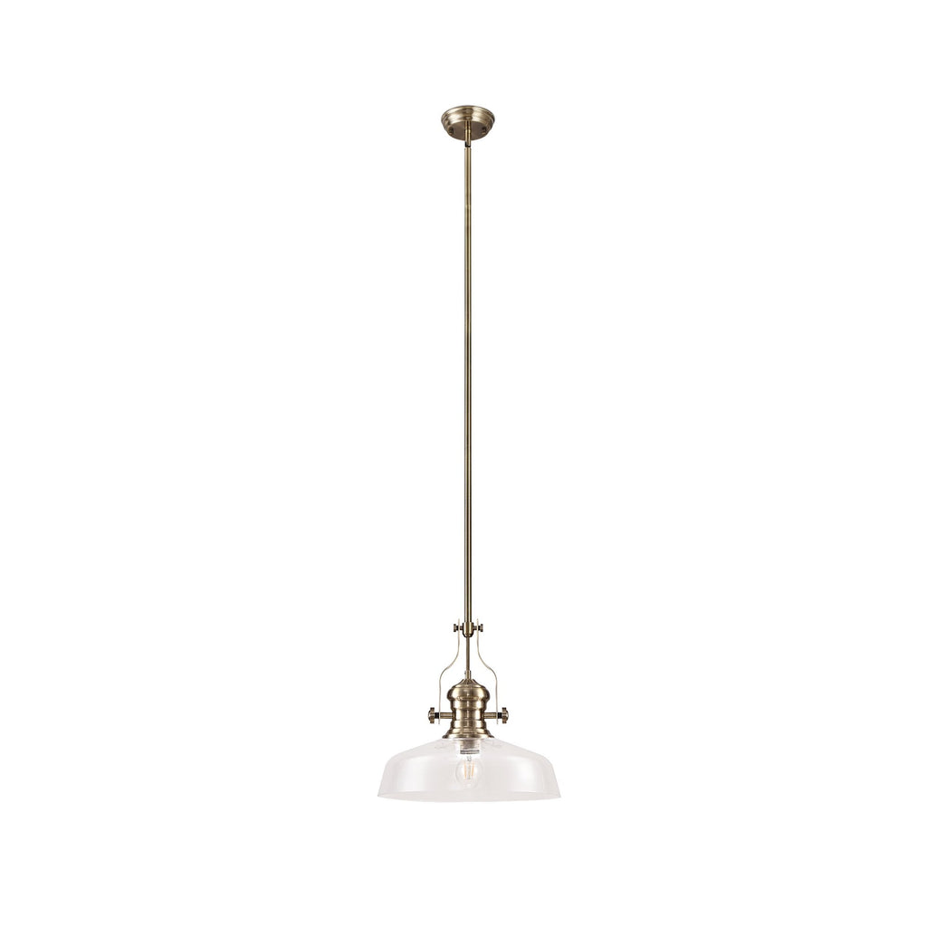 NLK04609 Louis Pendant With 38cm Flat Round Shade Antique Brass/Clear Glass
