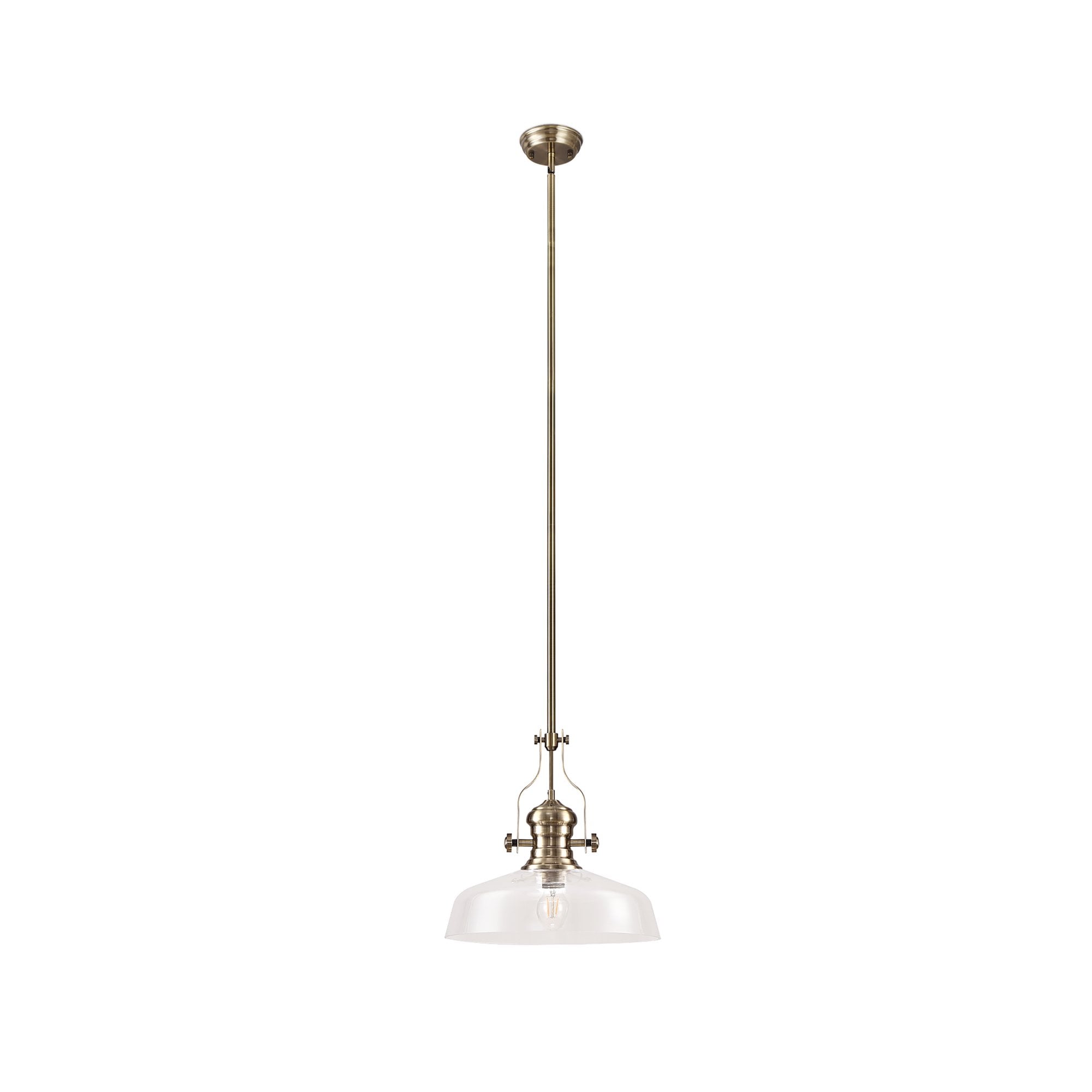 NLK04609 Louis Pendant With 38cm Flat Round Shade Antique Brass/Clear Glass