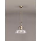 NLK04609 Louis Pendant With 38cm Flat Round Shade Antique Brass/Clear Glass