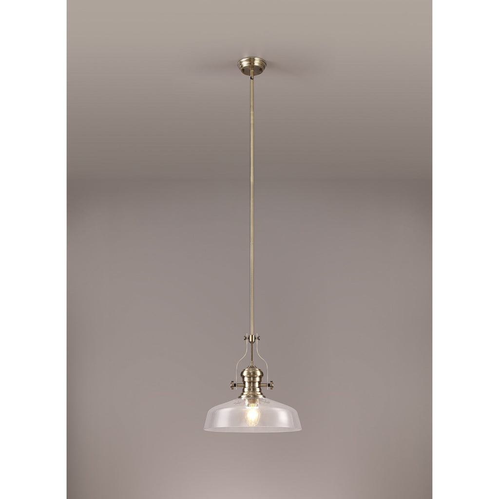 NLK04609 Louis Pendant With 38cm Flat Round Shade Antique Brass/Clear Glass