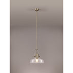 NLK04609 Louis Pendant With 38cm Flat Round Shade Antique Brass/Clear Glass