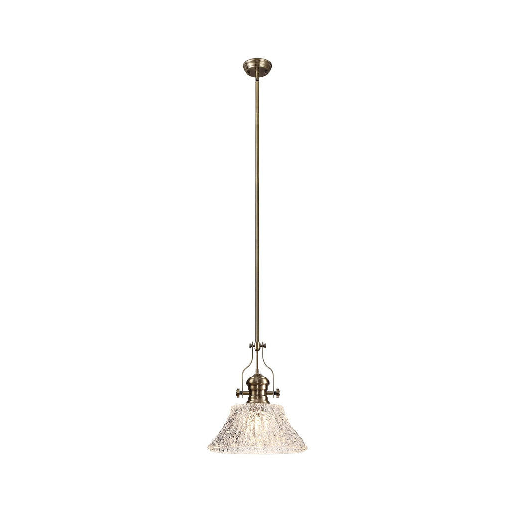 NLK04619 Louis Pendant With 38cm Patterned Round Shade Antique Brass/Clear Glass