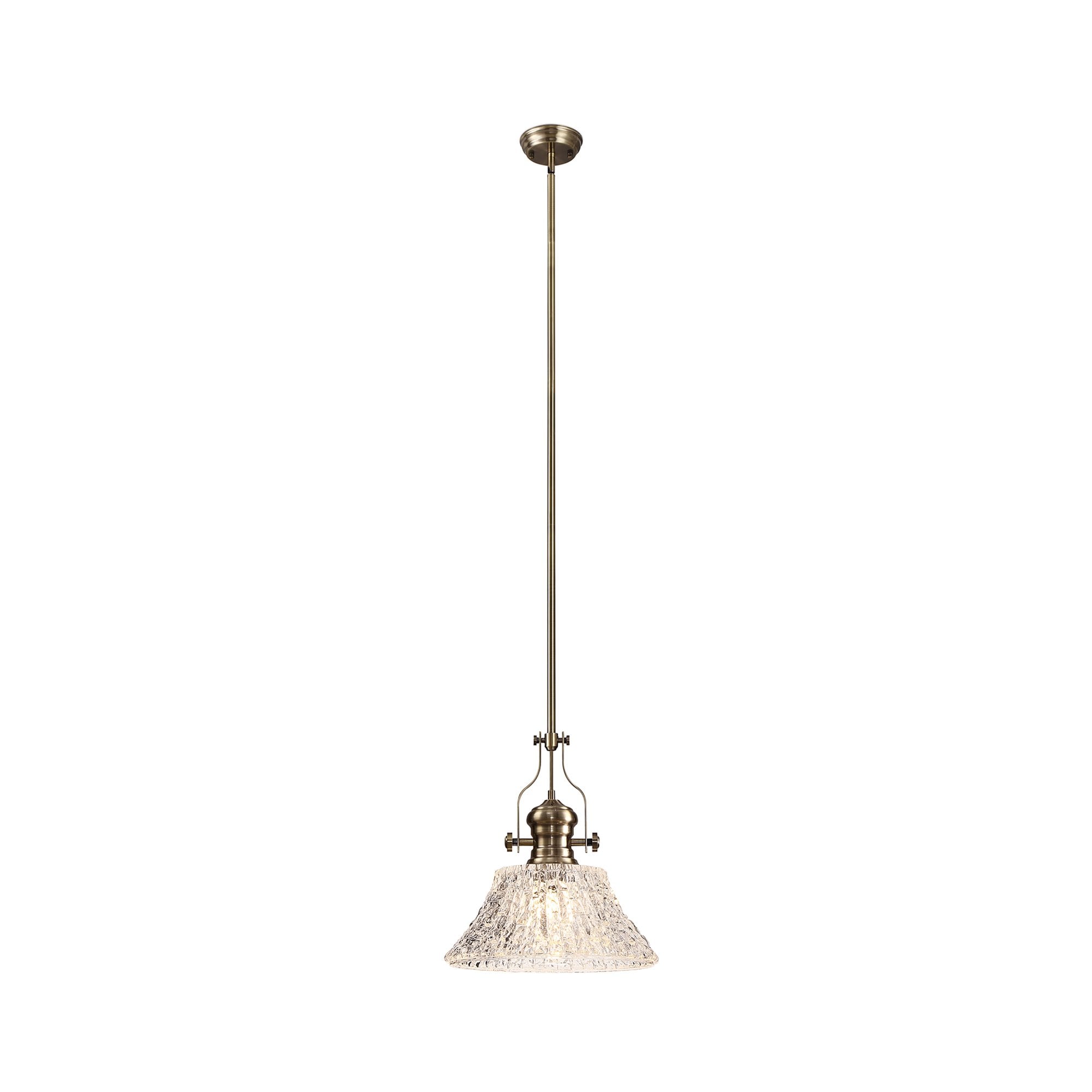 NLK04619 Louis Pendant With 38cm Patterned Round Shade Antique Brass/Clear Glass