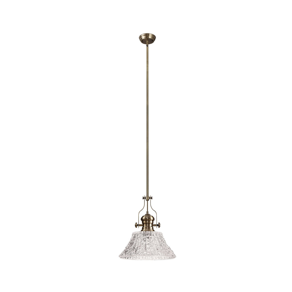 NLK04619 Louis Pendant With 38cm Patterned Round Shade Antique Brass/Clear Glass