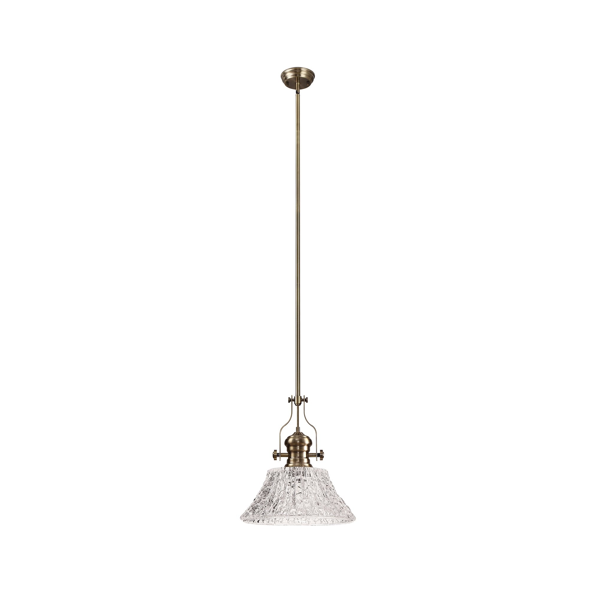 NLK04619 Louis Pendant With 38cm Patterned Round Shade Antique Brass/Clear Glass