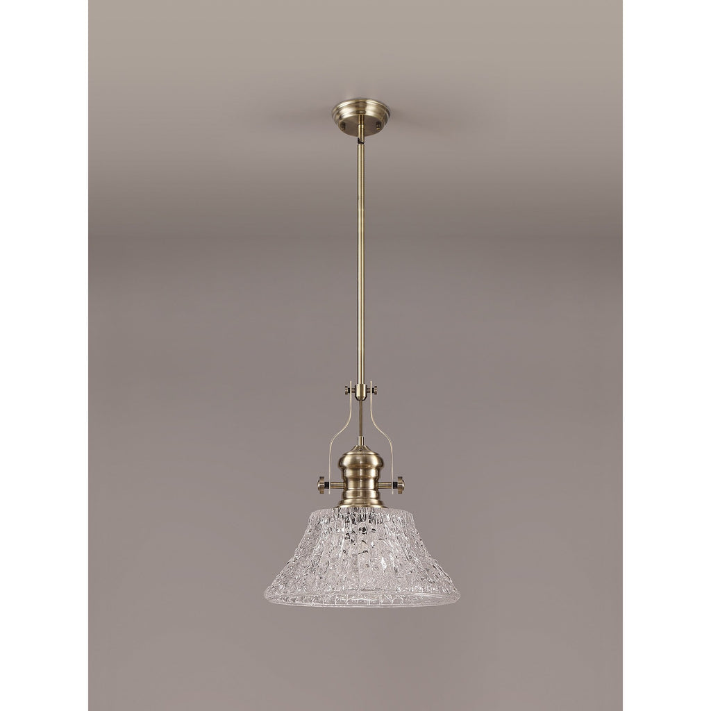NLK04619 Louis Pendant With 38cm Patterned Round Shade Antique Brass/Clear Glass