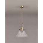 NLK04619 Louis Pendant With 38cm Patterned Round Shade Antique Brass/Clear Glass