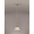 NLK04619 Louis Pendant With 38cm Patterned Round Shade Antique Brass/Clear Glass