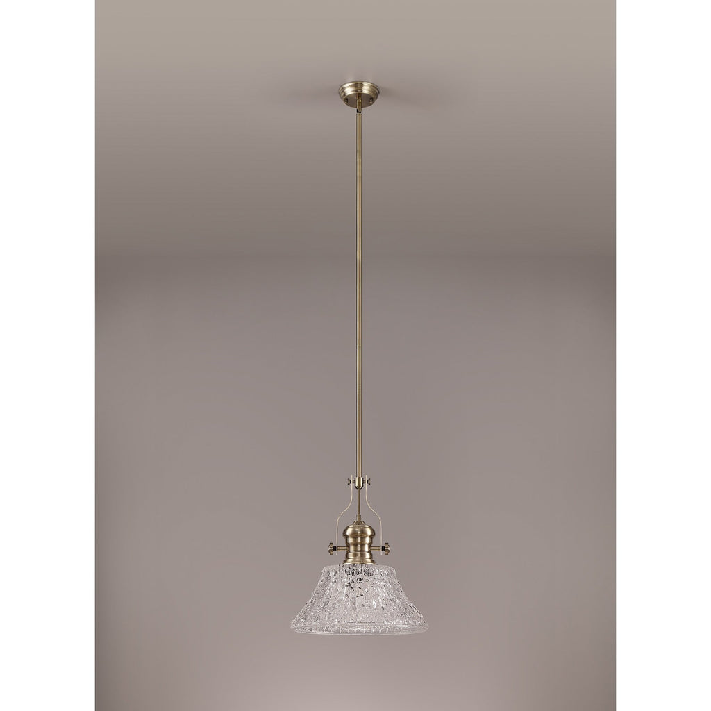 NLK04619 Louis Pendant With 38cm Patterned Round Shade Antique Brass/Clear Glass