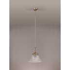 NLK04619 Louis Pendant With 38cm Patterned Round Shade Antique Brass/Clear Glass