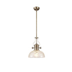 NLK04629 Louis Pendant With 30cm Flat Round Patterned Shade Antique Brass/Clear Glass