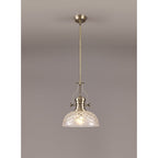 NLK04629 Louis Pendant With 30cm Flat Round Patterned Shade Antique Brass/Clear Glass