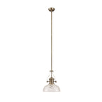 NLK04629 Louis Pendant With 30cm Flat Round Patterned Shade Antique Brass/Clear Glass
