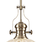 NLK04629 Louis Pendant With 30cm Flat Round Patterned Shade Antique Brass/Clear Glass