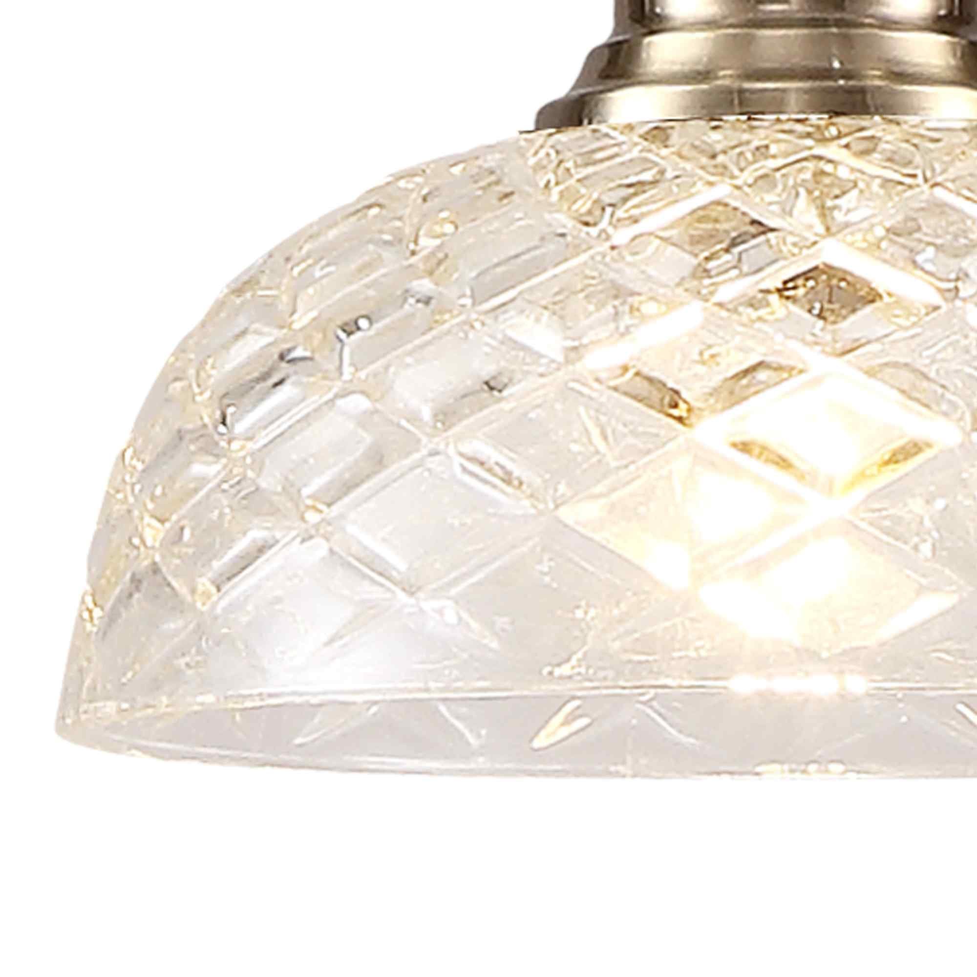 NLK04629 Louis Pendant With 30cm Flat Round Patterned Shade Antique Brass/Clear Glass