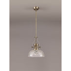 NLK04629 Louis Pendant With 30cm Flat Round Patterned Shade Antique Brass/Clear Glass