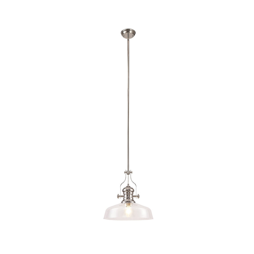 NLK04639 Louis Pendant With 38cm Flat Round Shade Polished Nickel/Clear Glass