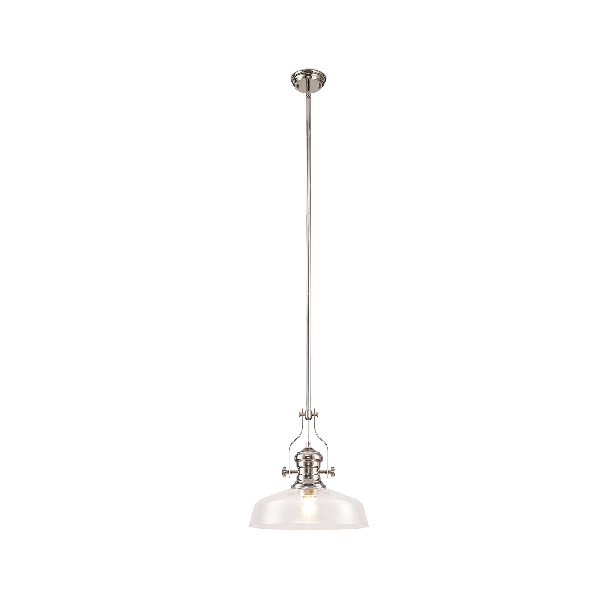 NLK04639 Louis Pendant With 38cm Flat Round Shade Polished Nickel/Clear Glass