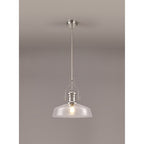 NLK04639 Louis Pendant With 38cm Flat Round Shade Polished Nickel/Clear Glass