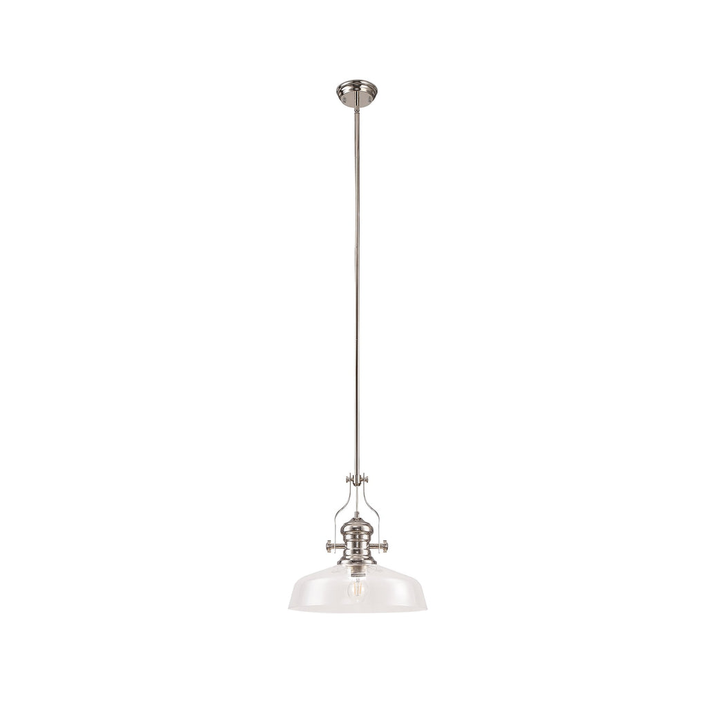NLK04639 Louis Pendant With 38cm Flat Round Shade Polished Nickel/Clear Glass