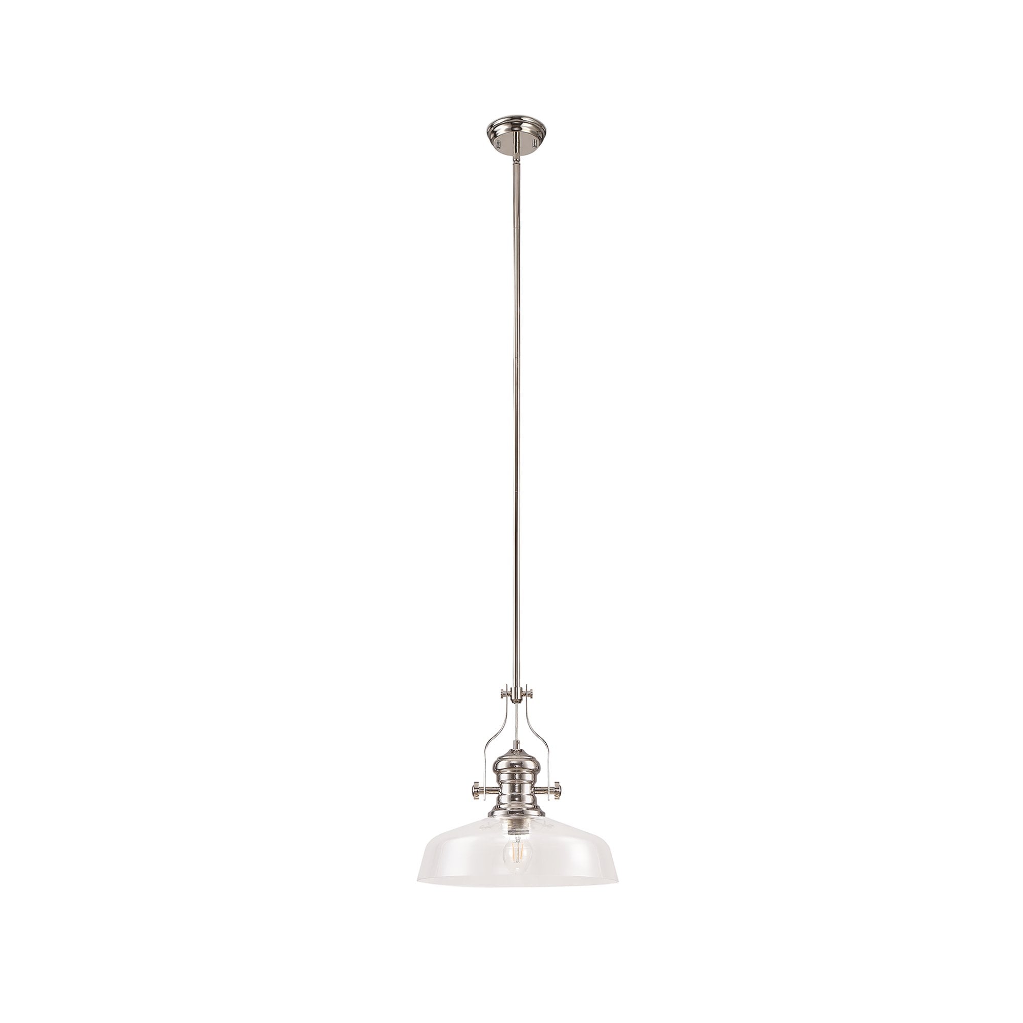 NLK04639 Louis Pendant With 38cm Flat Round Shade Polished Nickel/Clear Glass