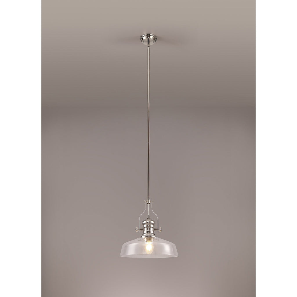 NLK04639 Louis Pendant With 38cm Flat Round Shade Polished Nickel/Clear Glass
