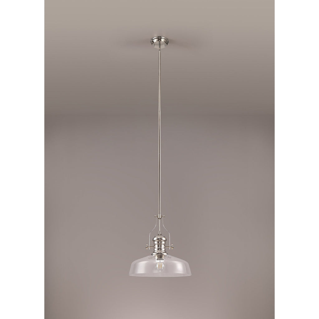 NLK04639 Louis Pendant With 38cm Flat Round Shade Polished Nickel/Clear Glass