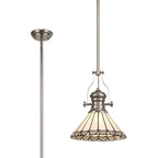 NLK04649 Louis/Umbrian 1 Light Telescopic Pendant With 30cm Tiffany Shade Polished Nickel/Grey/CRome/Crystal