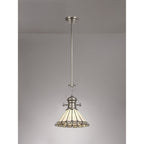 NLK04649 Louis/Umbrian 1 Light Telescopic Pendant With 30cm Tiffany Shade Polished Nickel/Grey/CRome/Crystal