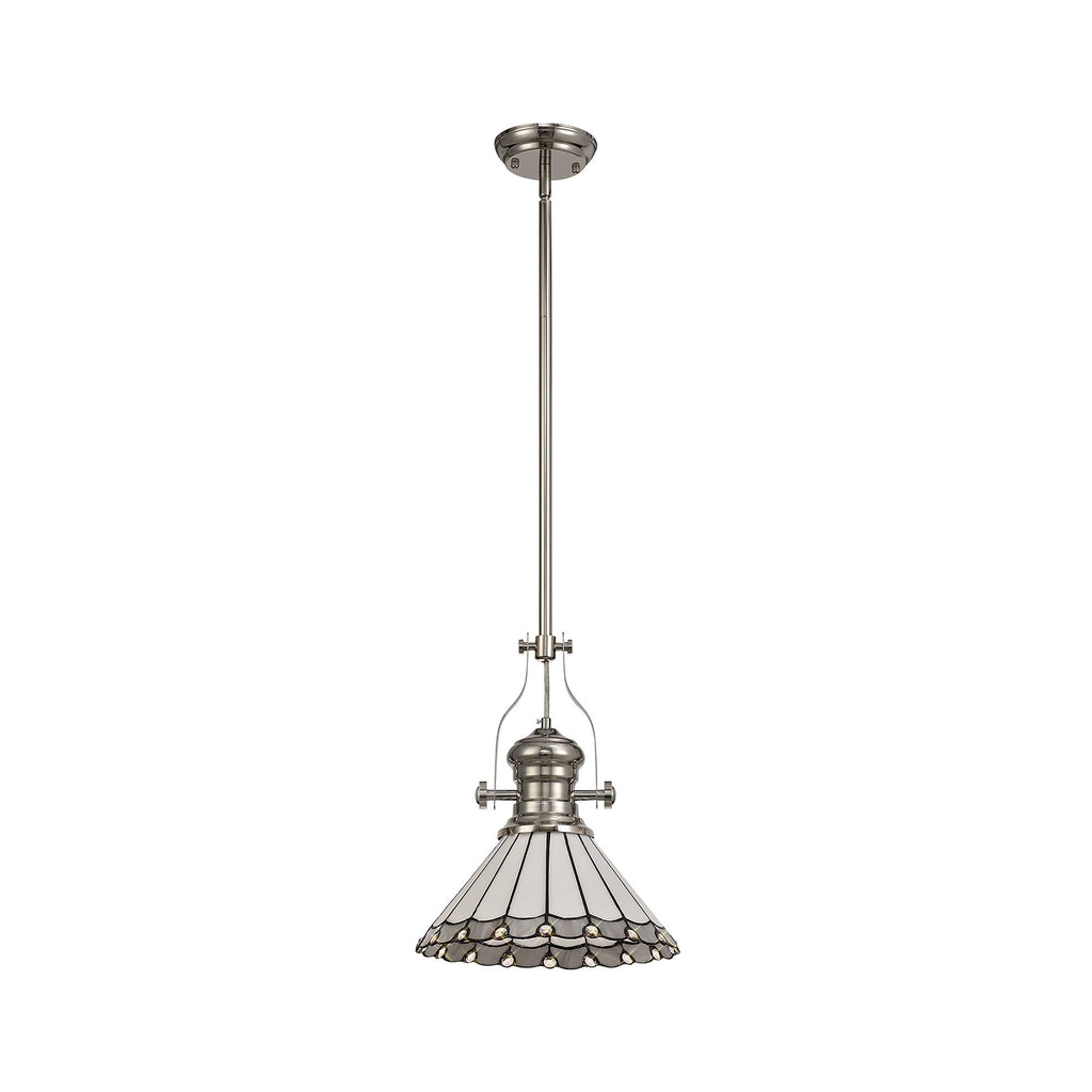 NLK04649 Louis/Umbrian 1 Light Telescopic Pendant With 30cm Tiffany Shade Polished Nickel/Grey/CRome/Crystal