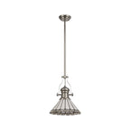 NLK04649 Louis/Umbrian 1 Light Telescopic Pendant With 30cm Tiffany Shade Polished Nickel/Grey/CRome/Crystal