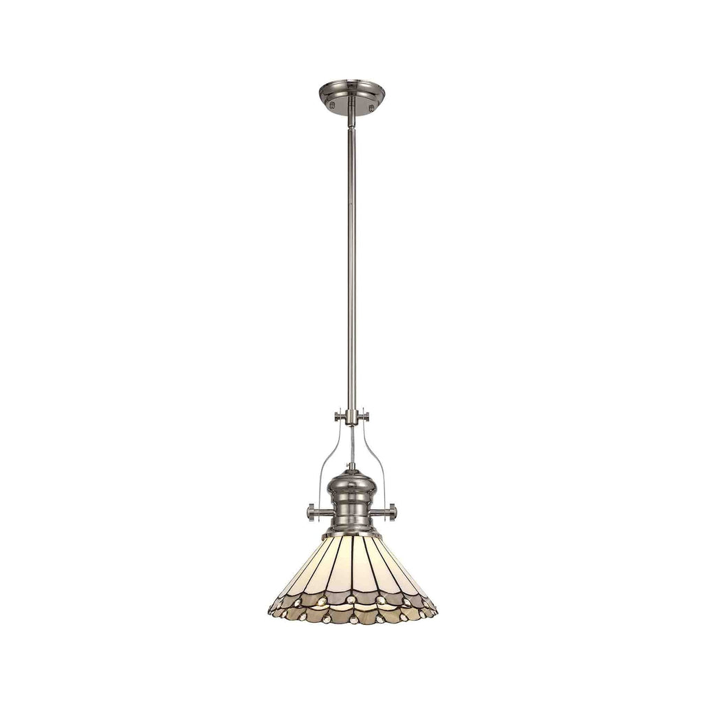NLK04649 Louis/Umbrian 1 Light Telescopic Pendant With 30cm Tiffany Shade Polished Nickel/Grey/CRome/Crystal