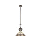 NLK04649 Louis/Umbrian 1 Light Telescopic Pendant With 30cm Tiffany Shade Polished Nickel/Grey/CRome/Crystal