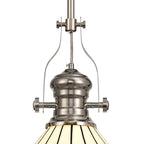 NLK04649 Louis/Umbrian 1 Light Telescopic Pendant With 30cm Tiffany Shade Polished Nickel/Grey/CRome/Crystal