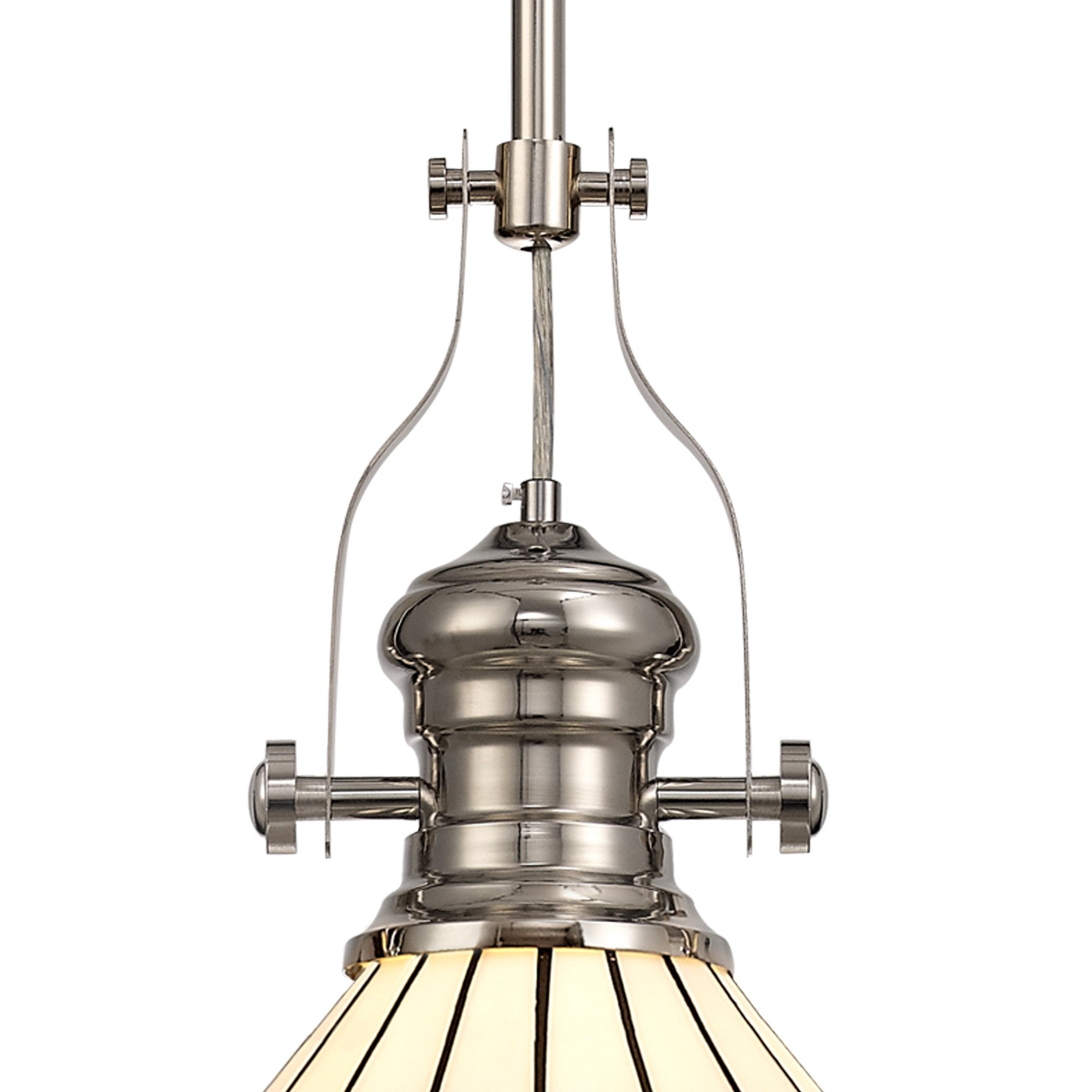 NLK04649 Louis/Umbrian 1 Light Telescopic Pendant With 30cm Tiffany Shade Polished Nickel/Grey/CRome/Crystal